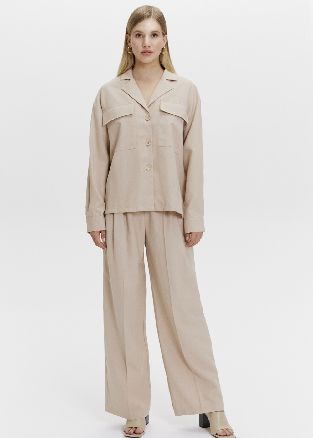 Pocket Detailed Oversized Shirt - Palazzo Pants Pocket Detailed Oversized Shirt - Palazzo Pants
