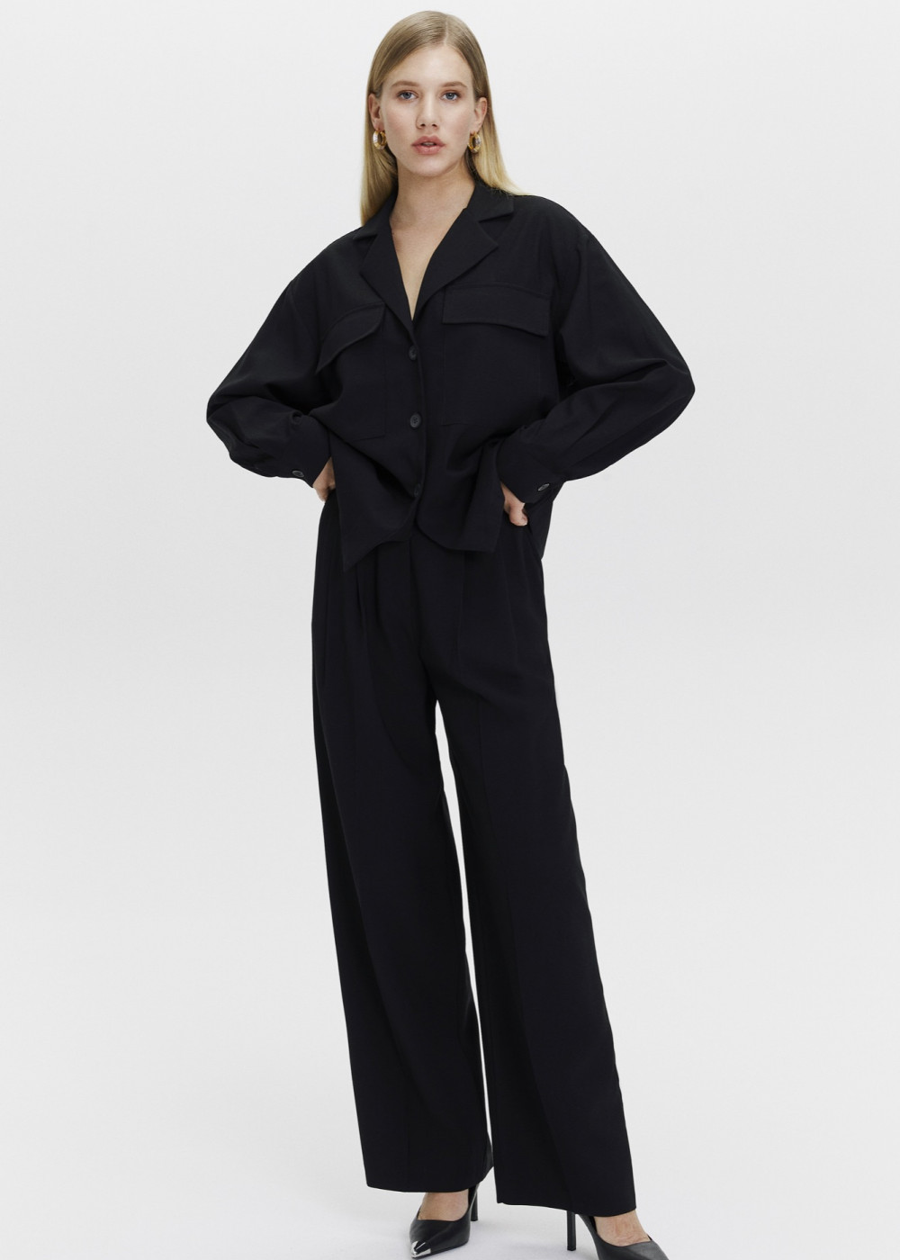 Pocket Detailed Oversized Shirt - Palazzo Pants Pocket Detailed Oversized Shirt - Palazzo Pants