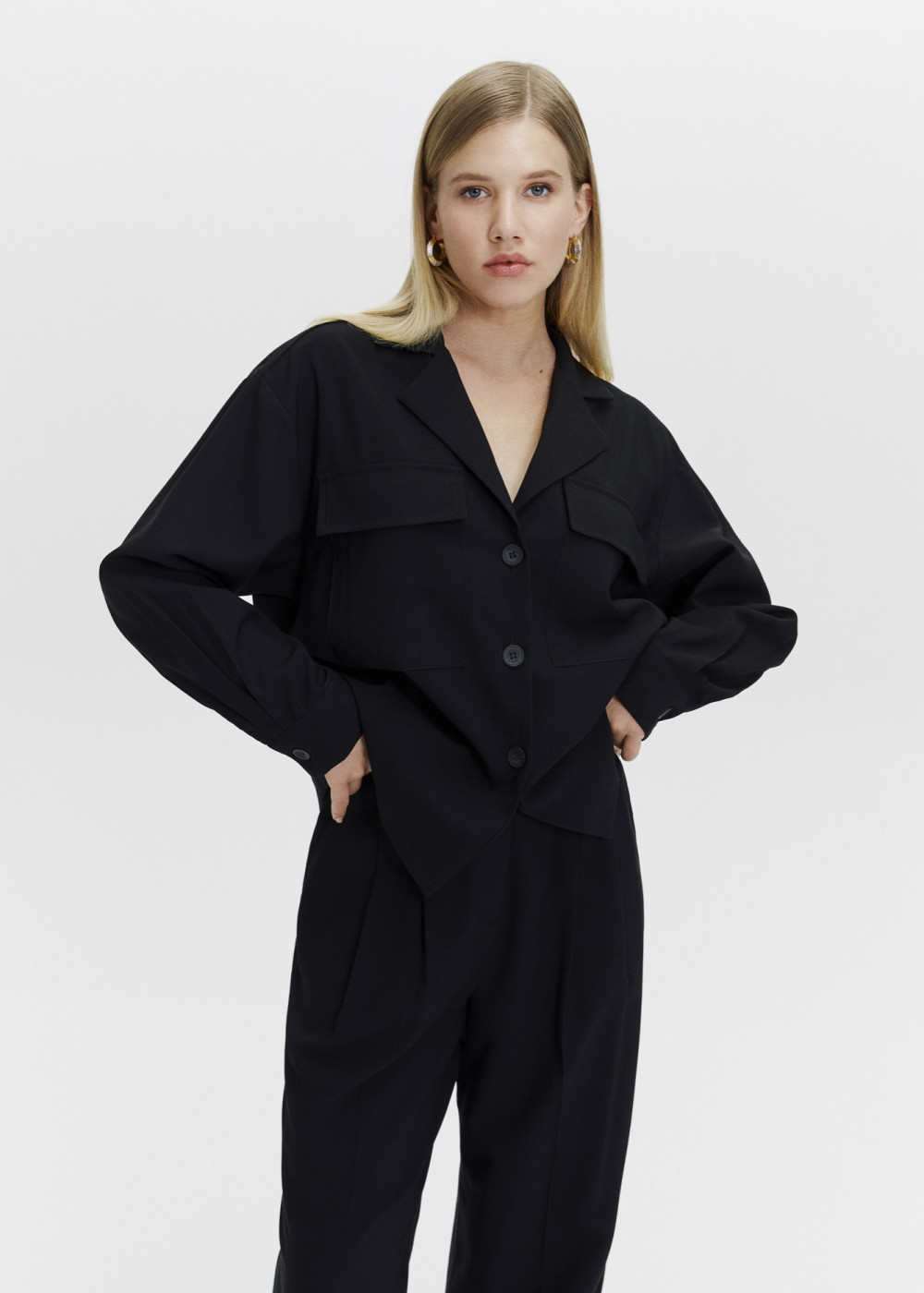 Pocket Detailed Oversized Shirt - Palazzo Pants Pocket Detailed Oversized Shirt - Palazzo Pants