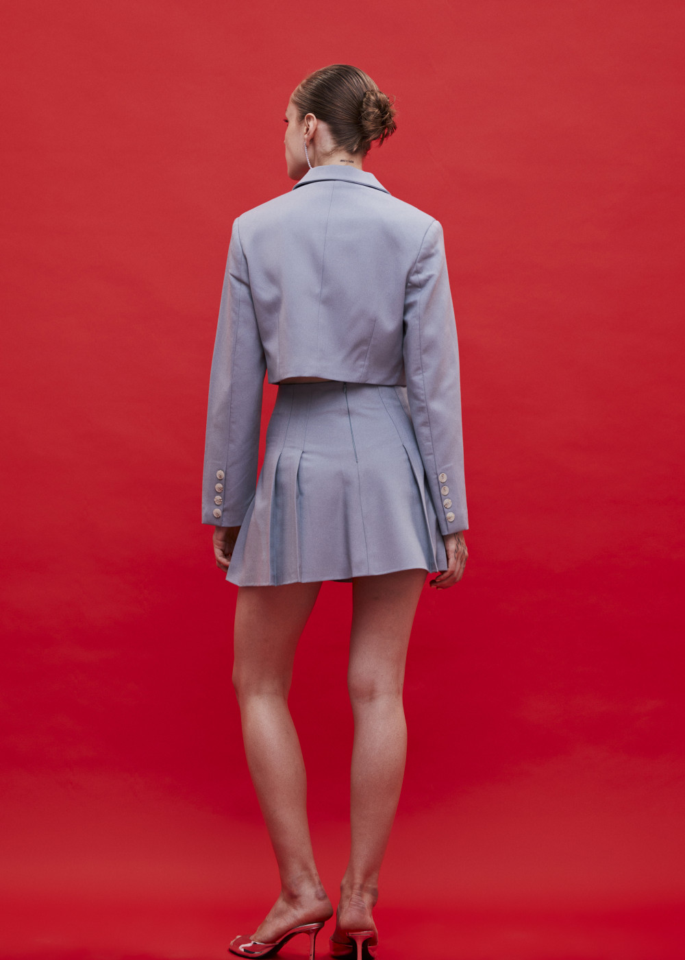 Double Breasted Crop Jacket - Pleated Mini Skirt Double Breasted Crop Jacket - Pleated Mini Skirt