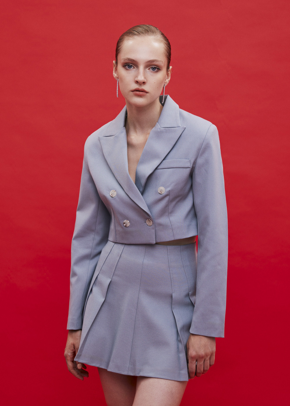 Double Breasted Crop Jacket - Pleated Mini Skirt Double Breasted Crop Jacket - Pleated Mini Skirt