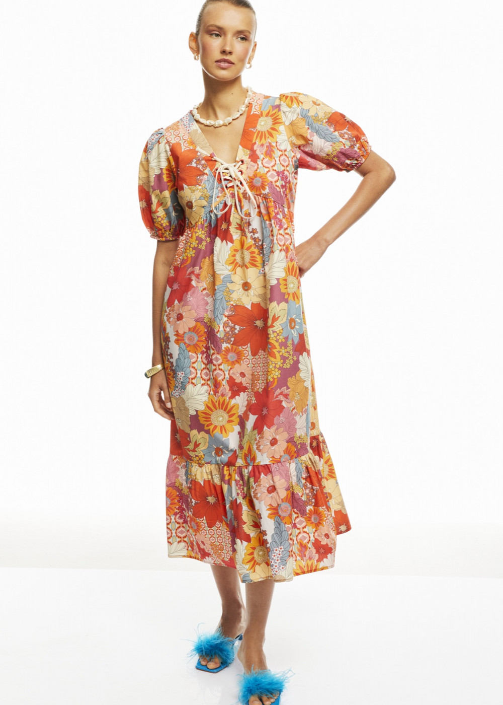 Floral Pattern Midi Length Dress