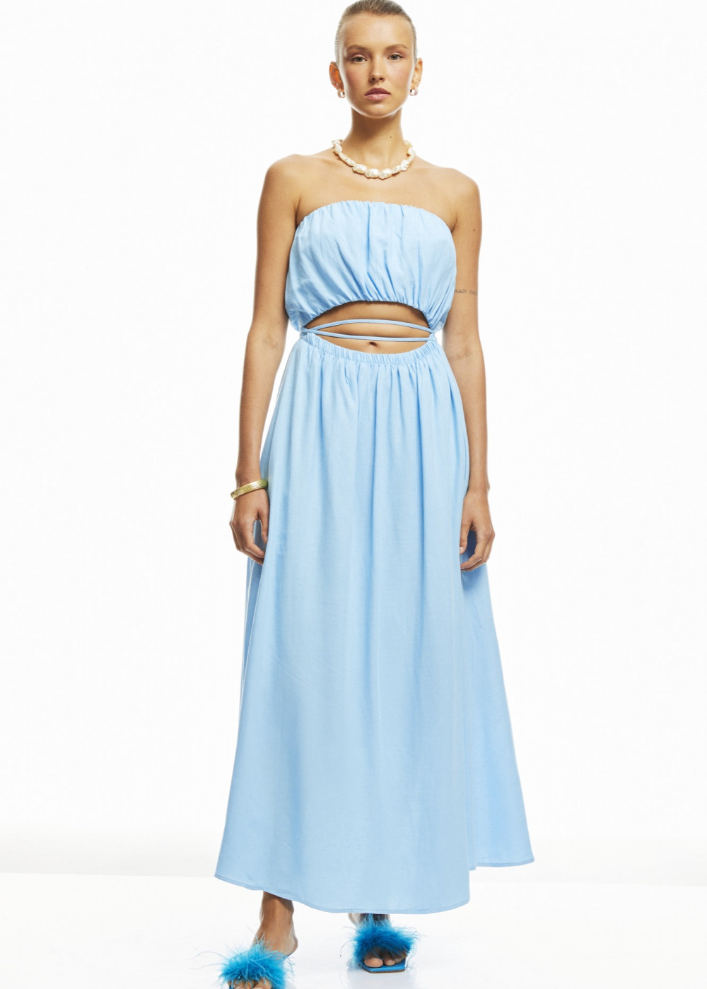 Strapless Midi Lenght Linen Dress Strapless Midi Lenght Linen Dress