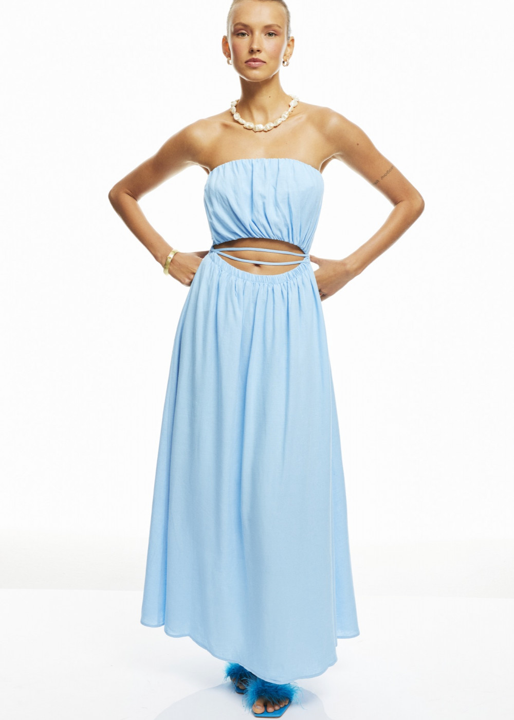 Strapless Midi Lenght Linen Dress Strapless Midi Lenght Linen Dress