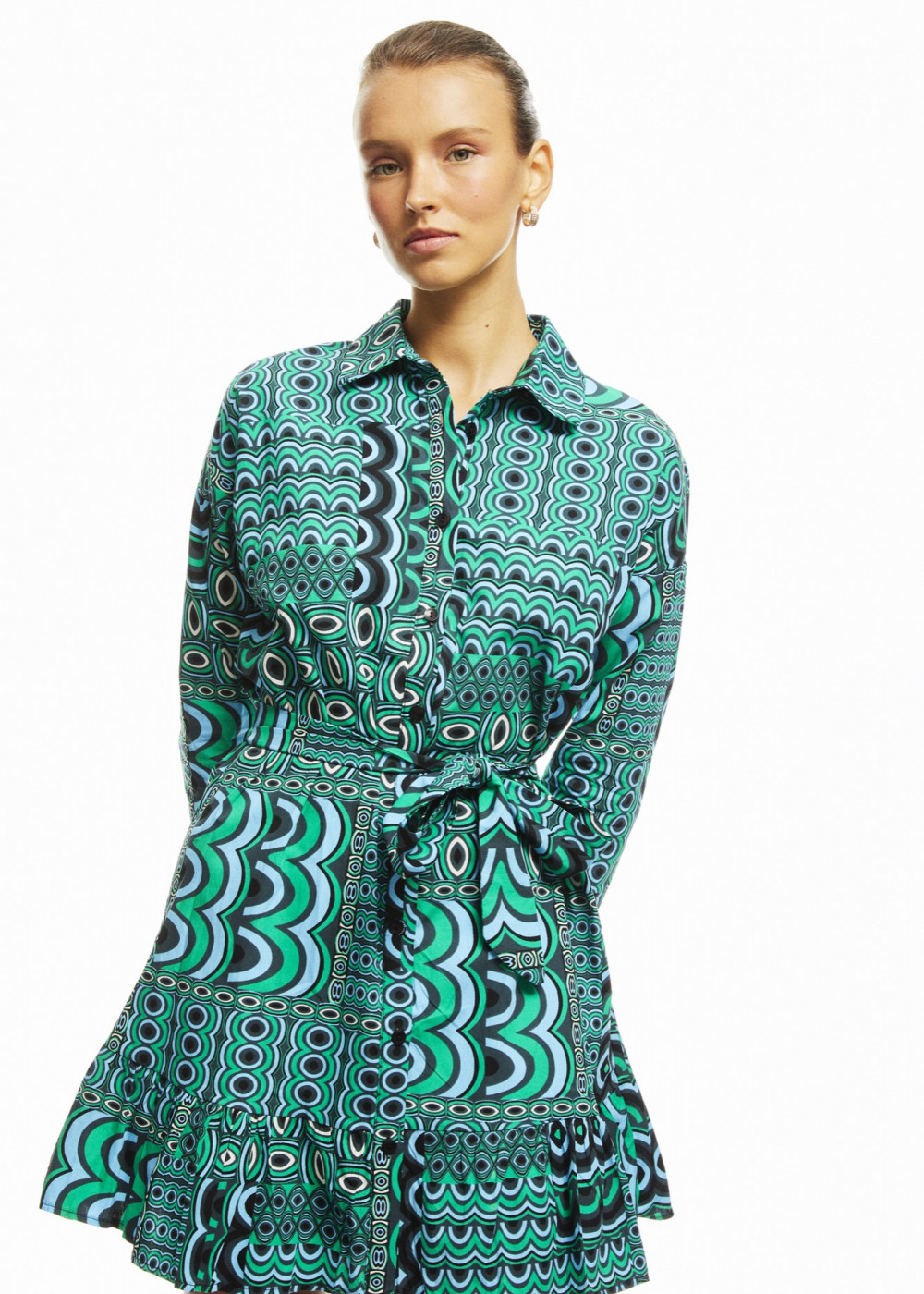 Patterned Mini Shirt Dress Patterned Mini Shirt Dress