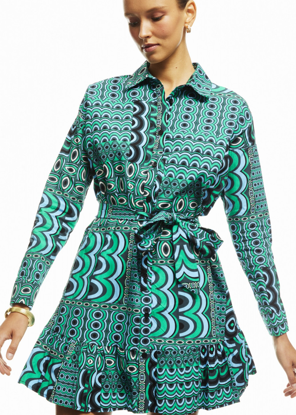 Patterned Mini Shirt Dress Patterned Mini Shirt Dress