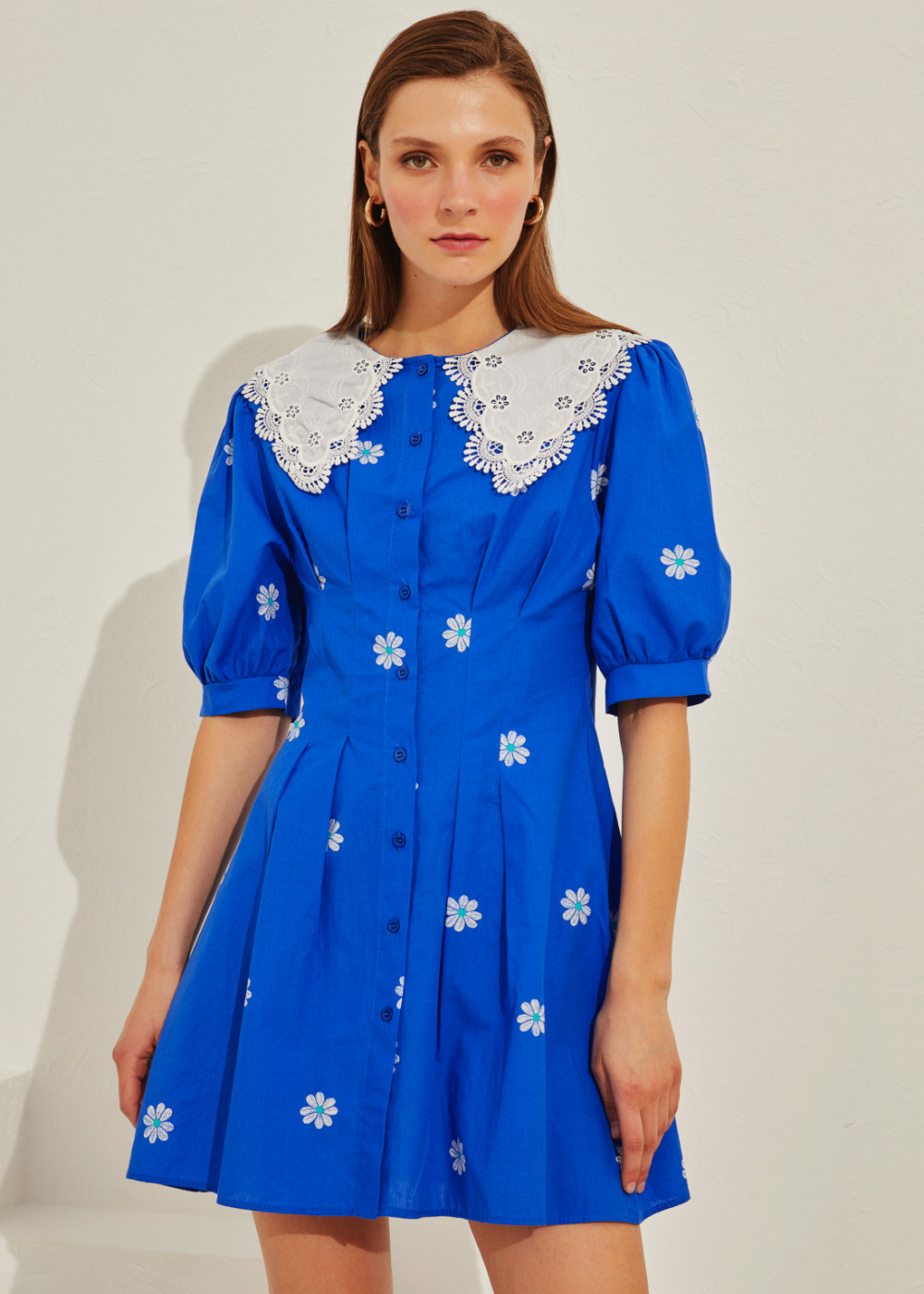 Patterned Collar Detailed Dress Patterned Collar Detailed Dress