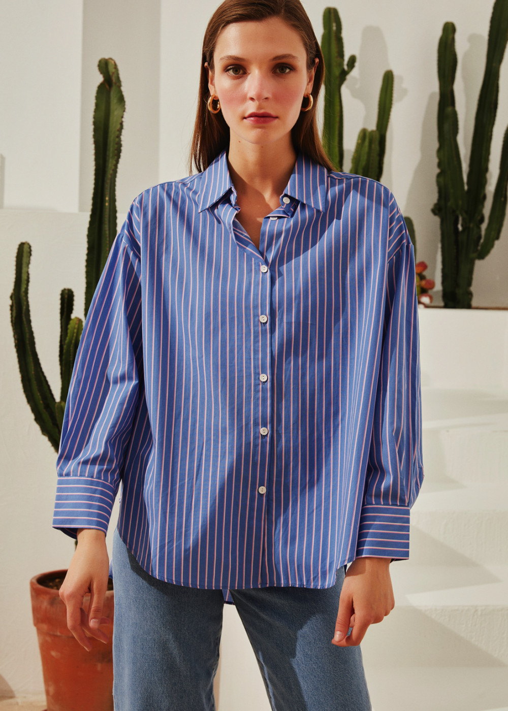 Çizgili Oversize Gömlek Çizgili Oversize Gömlek