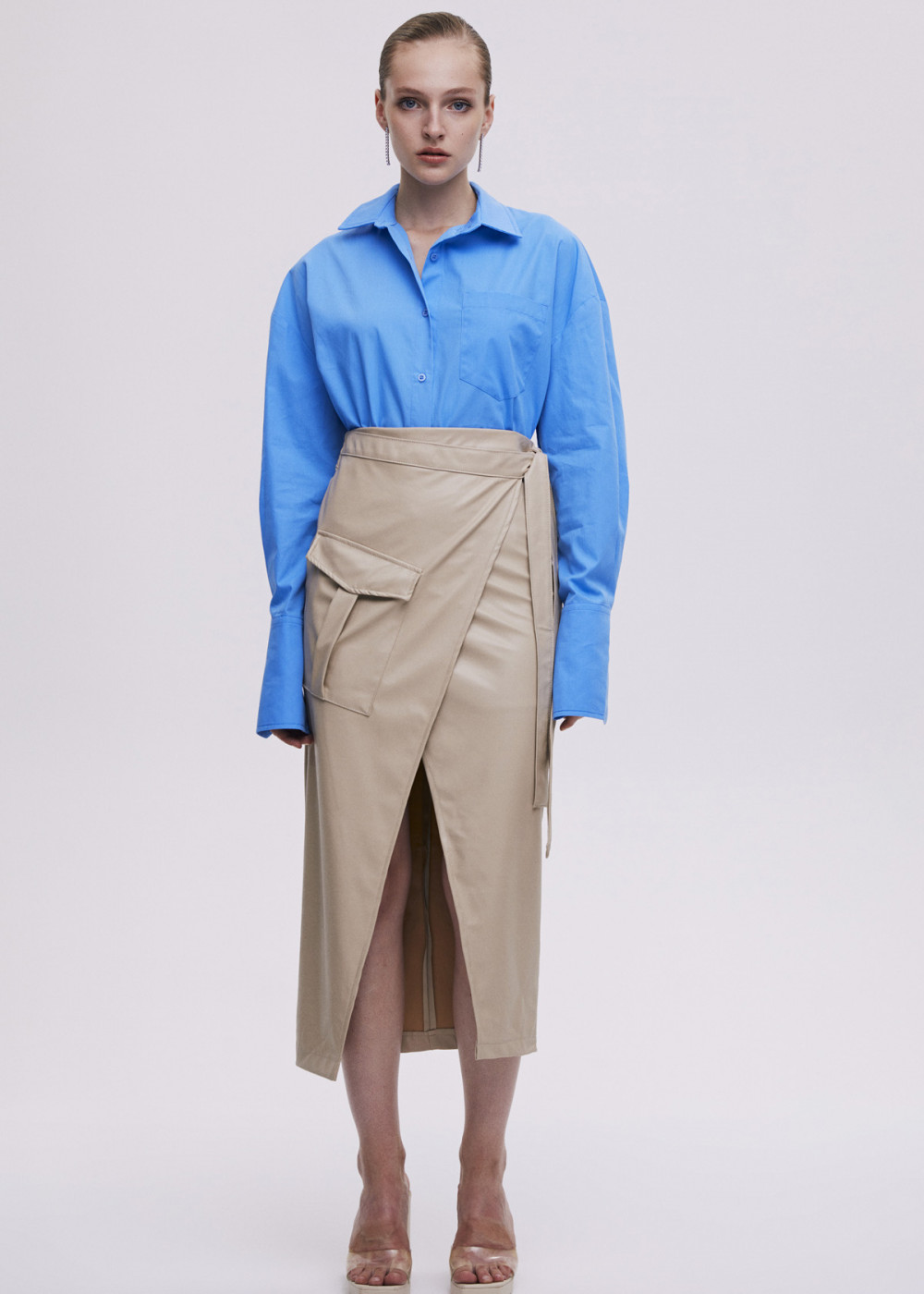 Leather Wrap Midi Skirt