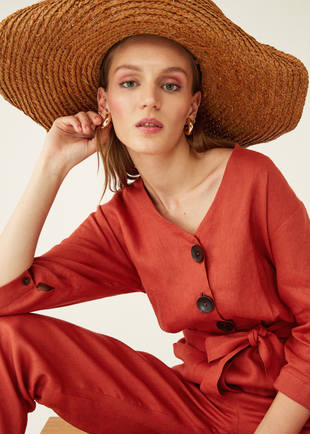 Button Detailed Linen Jumpsuit Button Detailed Linen Jumpsuit