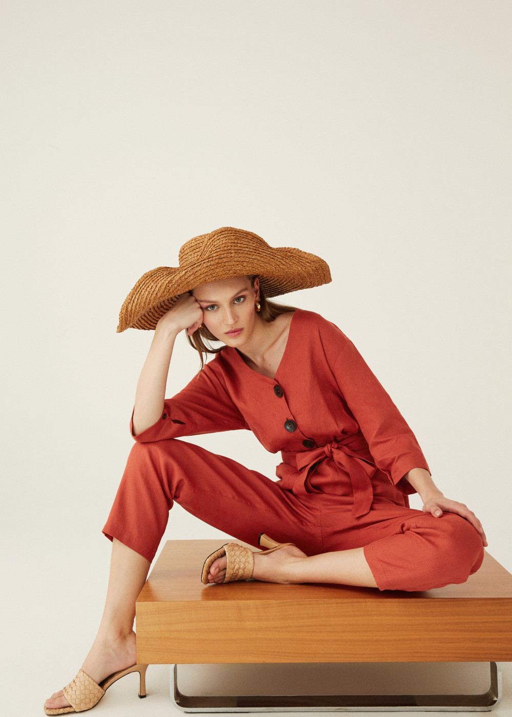 Button Detailed Linen Jumpsuit Button Detailed Linen Jumpsuit
