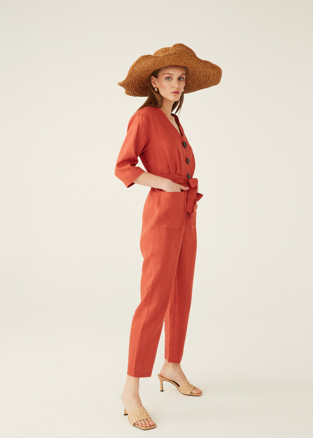 Button Detailed Linen Jumpsuit Button Detailed Linen Jumpsuit
