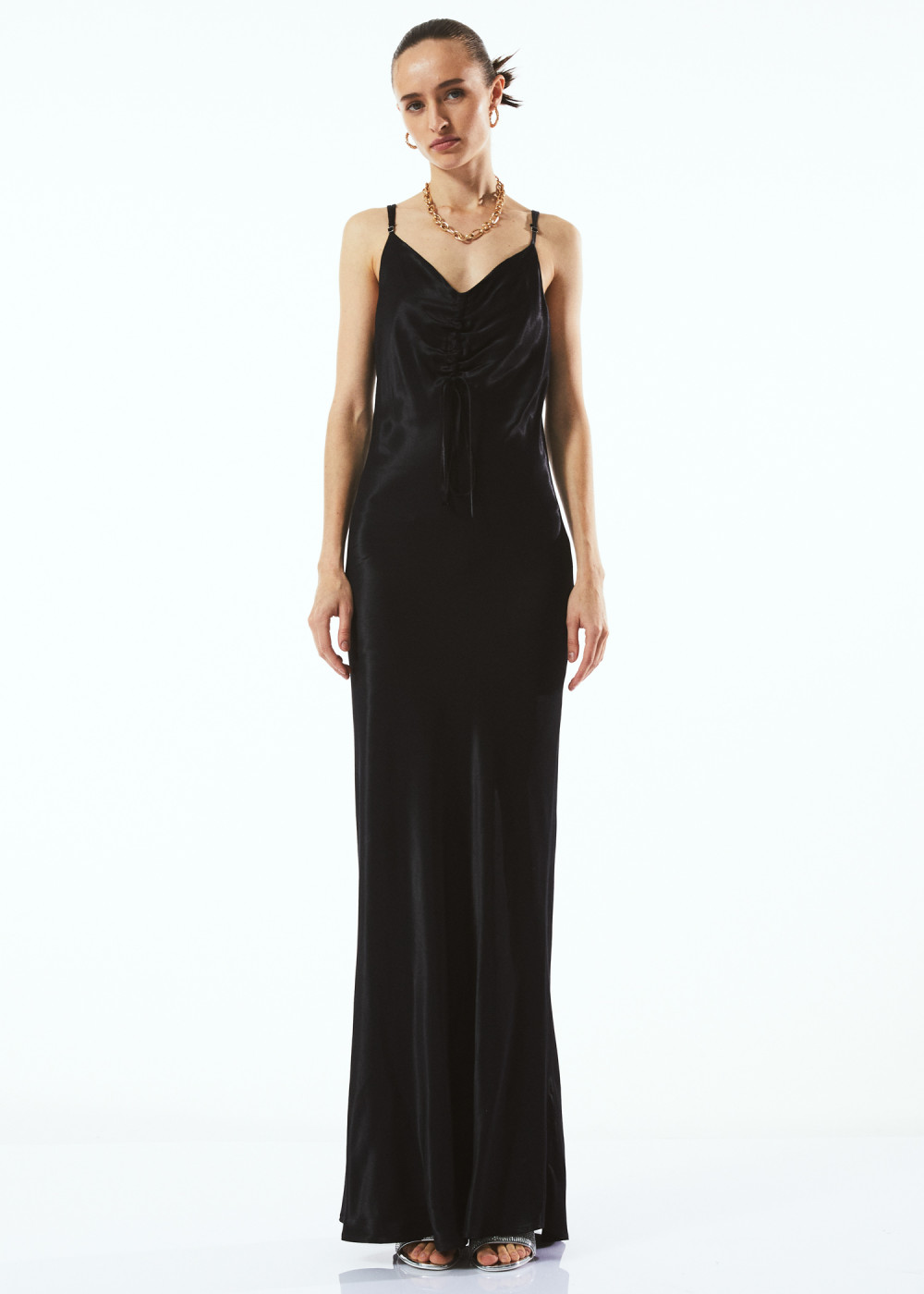 Front Shirred Satin Dress Front Shirred Satin Dress