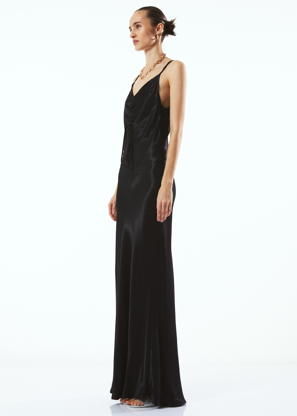 Front Shirred Satin Dress Front Shirred Satin Dress