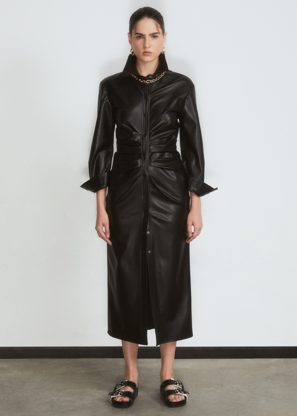Leather Drapel Shirt Dress Leather Drapel Shirt Dress