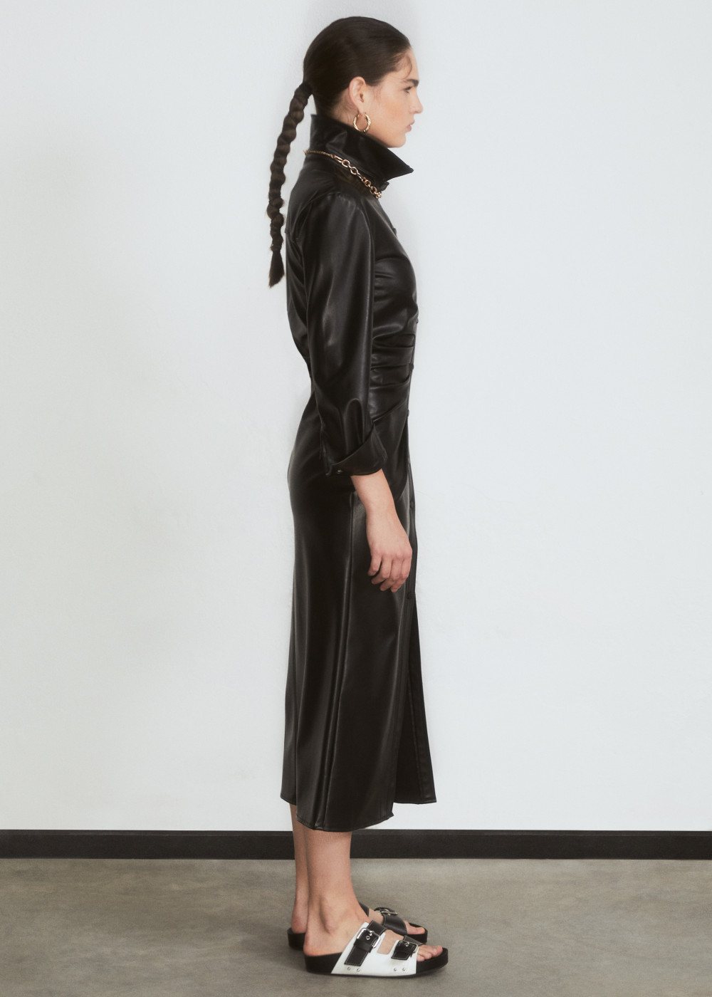 Leather Drapel Shirt Dress Leather Drapel Shirt Dress