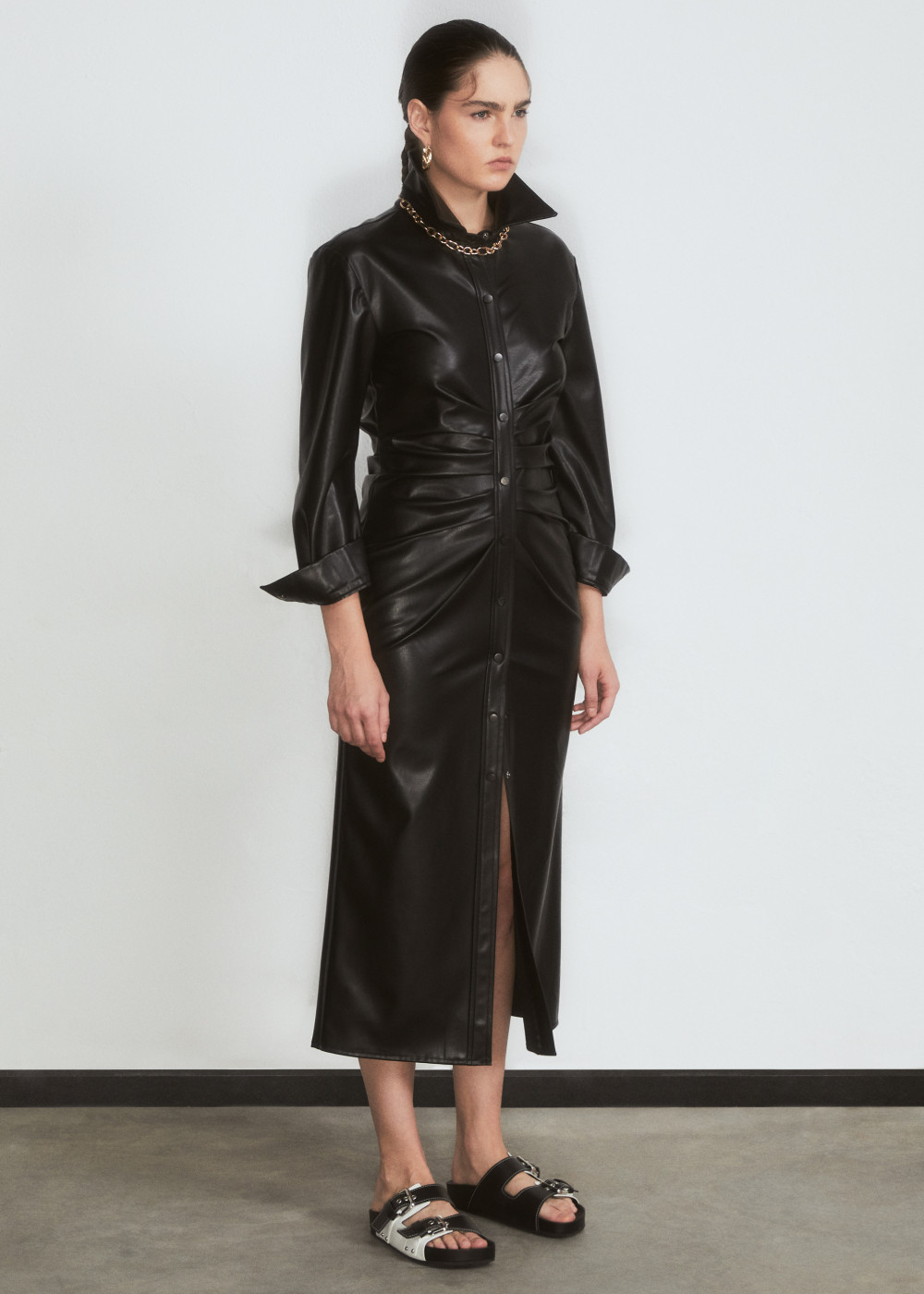 Leather Drapel Shirt Dress Leather Drapel Shirt Dress