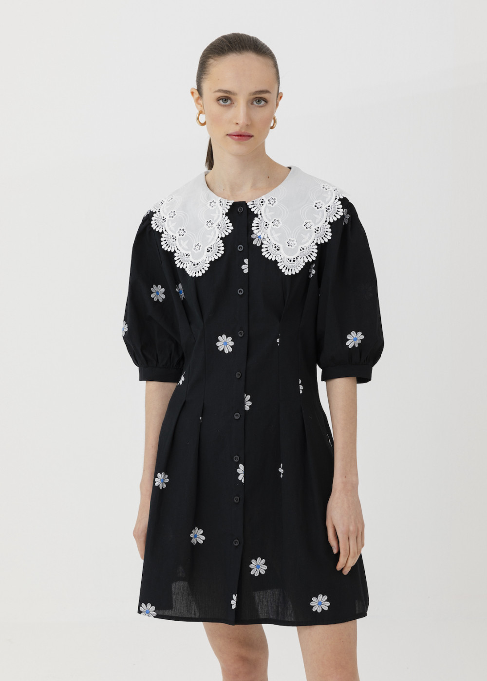 Patterned Collar Detailed Dress Patterned Collar Detailed Dress