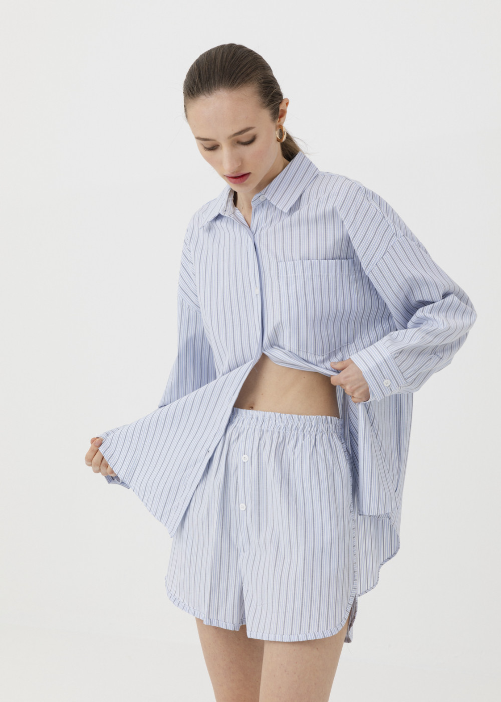 Pajamas Set With Striped Shorts Pajamas Set With Striped Shorts