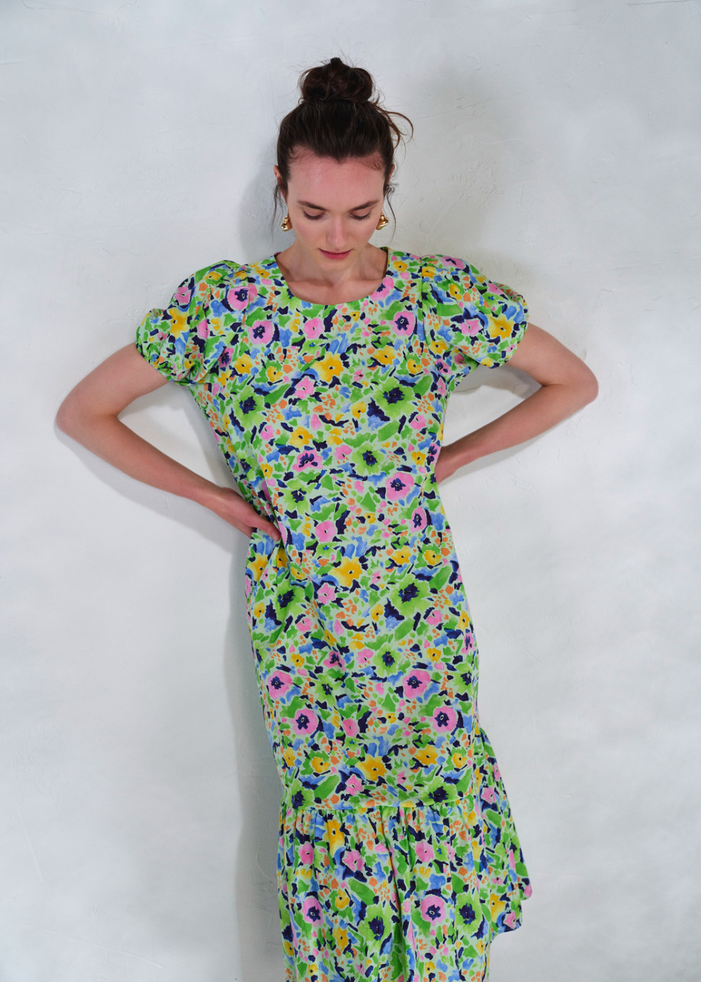 Floral Patterned Midi Length Dress