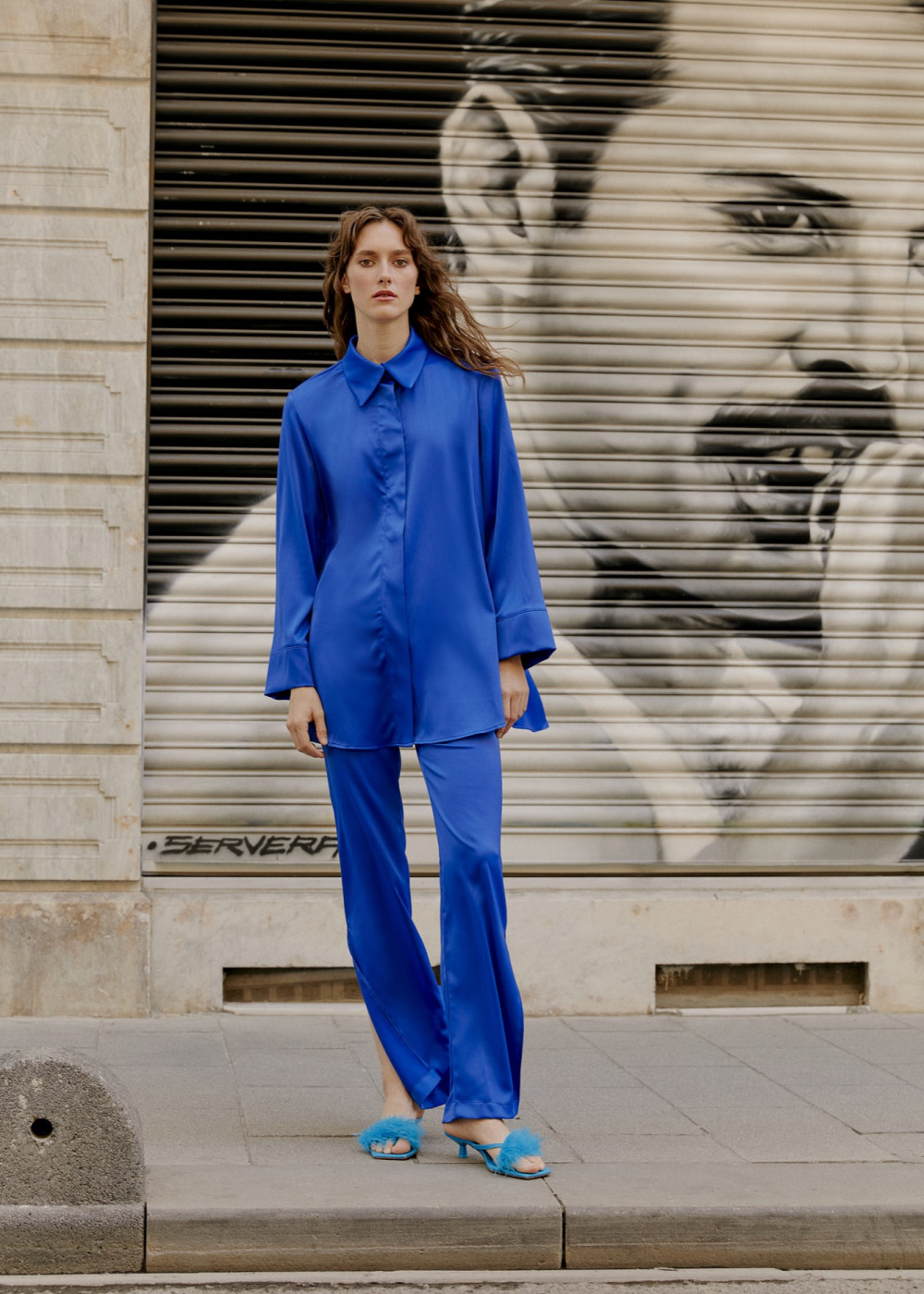 Satin Pilot Cut Shirt - Satin Palazzo Pants Satin Pilot Cut Shirt - Satin Palazzo Pants