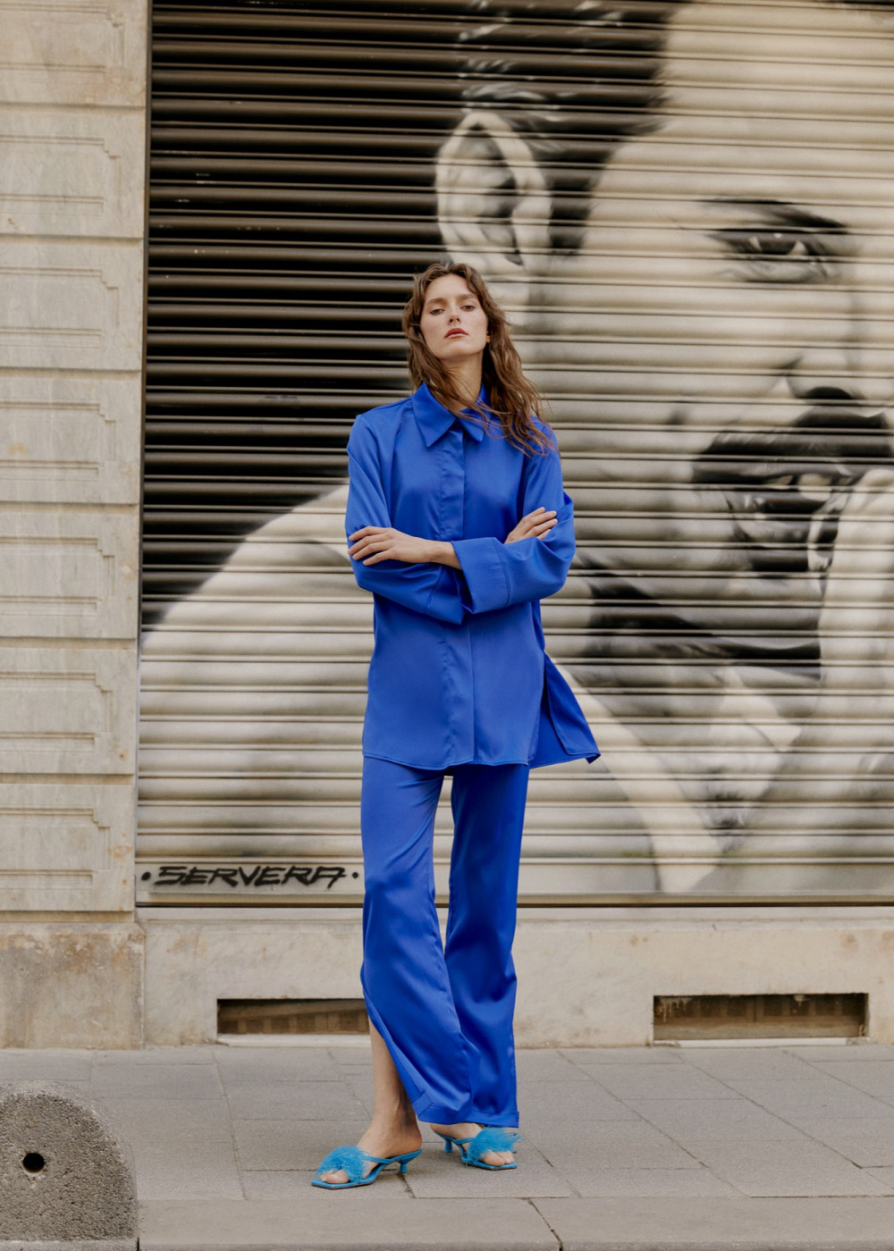 Satin Pilot Cut Shirt - Satin Palazzo Pants Satin Pilot Cut Shirt - Satin Palazzo Pants