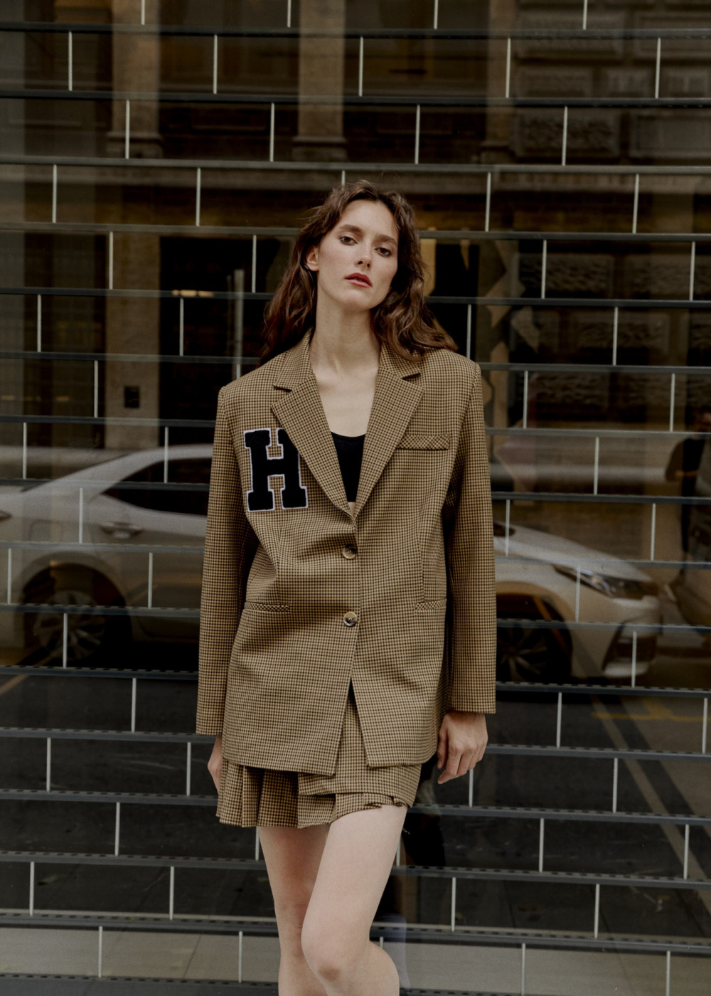 Clothing Detailed Blazer Jacket - Plaid Assymetric Mini Skirt Clothing Detailed Blazer Jacket - Plaid Assymetric Mini Skirt