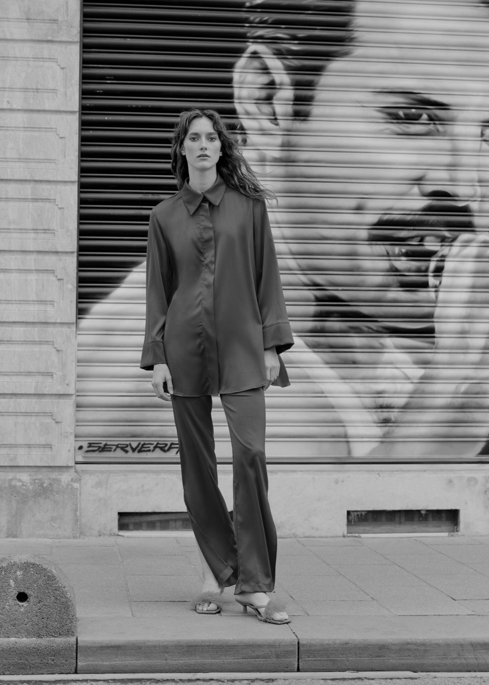 Satin Pilot Cut Shirt - Satin Palazzo Pants Satin Pilot Cut Shirt - Satin Palazzo Pants