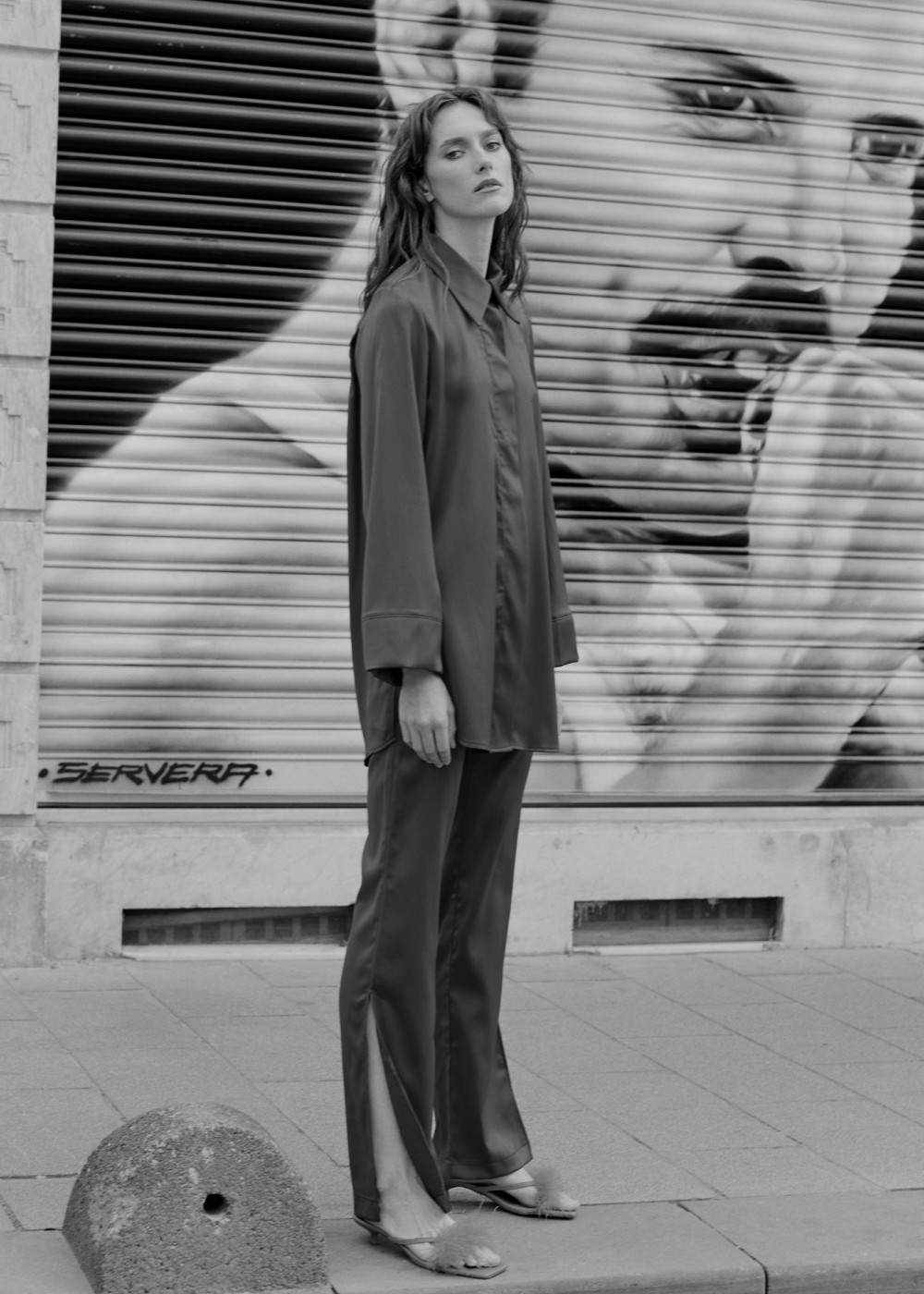 Satin Pilot Cut Shirt - Satin Palazzo Pants Satin Pilot Cut Shirt - Satin Palazzo Pants