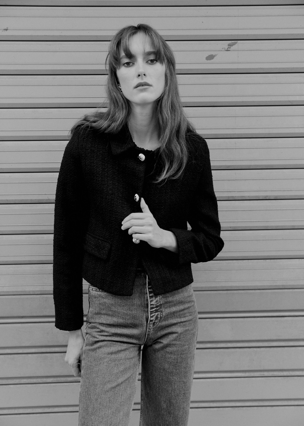 Textured Short Blazer With Buttons Textured Short Blazer With Buttons