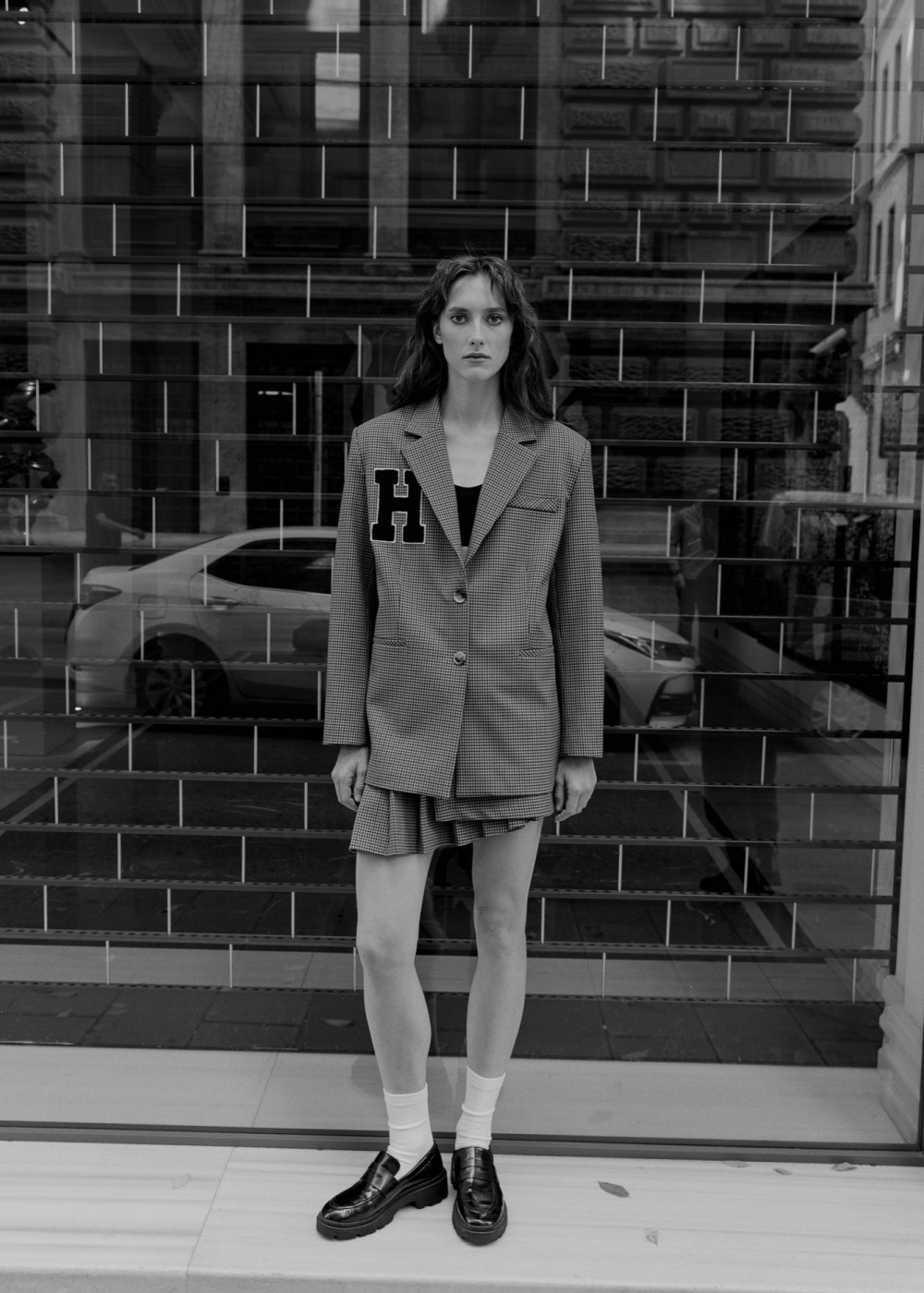 Clothing Detailed Blazer Jacket - Plaid Assymetric Mini Skirt Clothing Detailed Blazer Jacket - Plaid Assymetric Mini Skirt