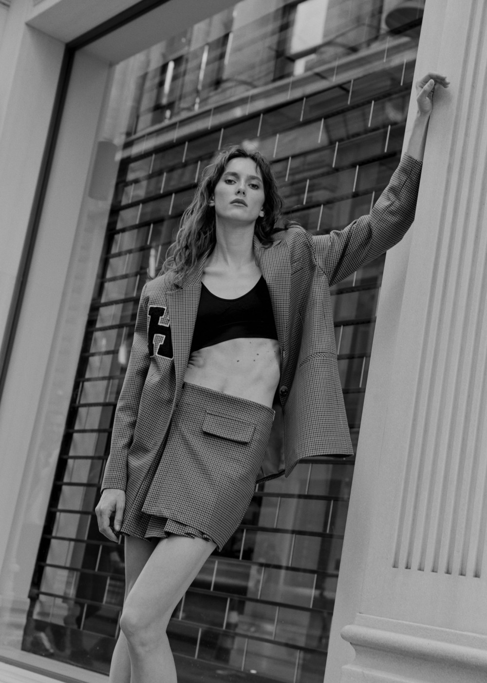Clothing Detailed Blazer Jacket - Plaid Assymetric Mini Skirt Clothing Detailed Blazer Jacket - Plaid Assymetric Mini Skirt