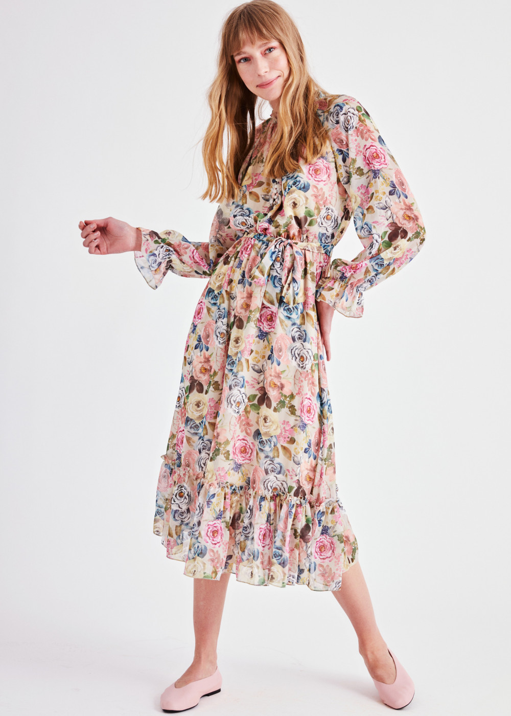 Flower Pattern Chiffon Dress