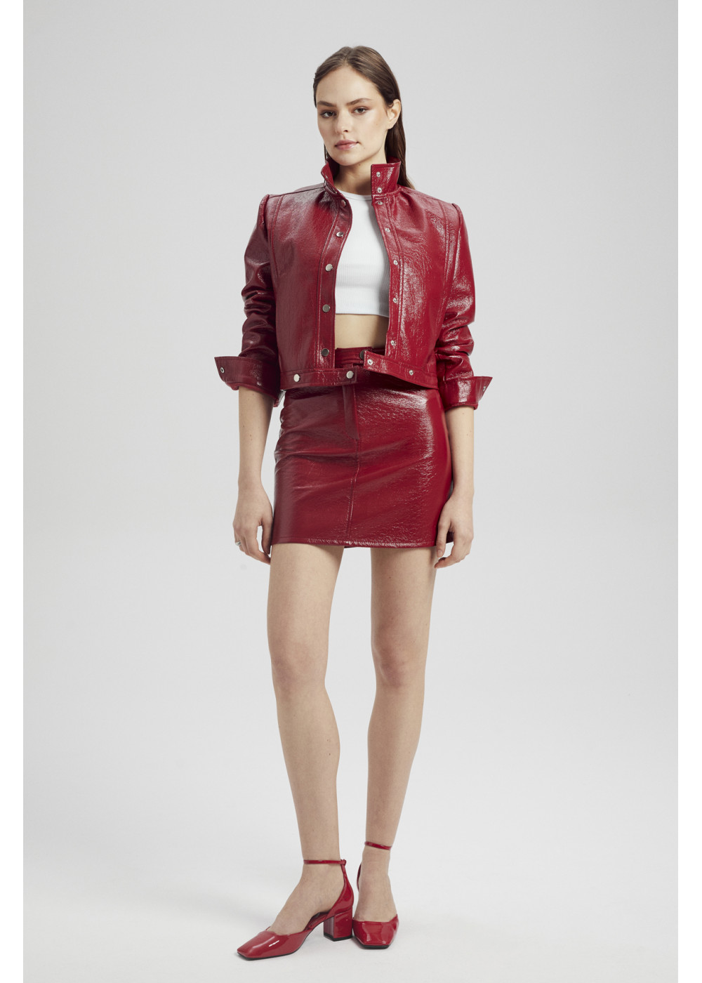 Pleated Leather Jacket,Pleated Mini Skirt