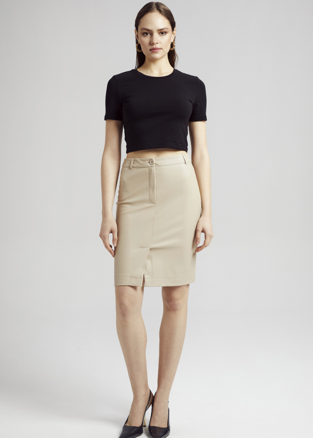 Leather Office Length Skirt