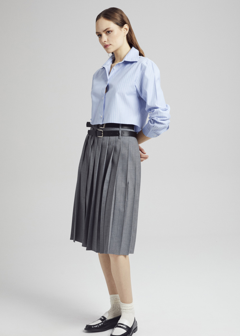 Belt Detailed,Pleated Midi Skirt