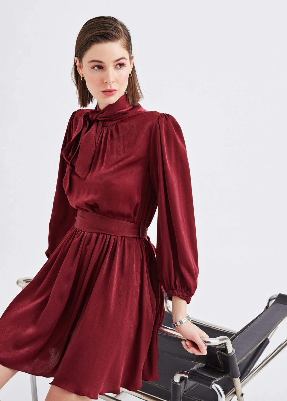 Balloon Sleeve Satin Dress Balloon Sleeve Satin Dress