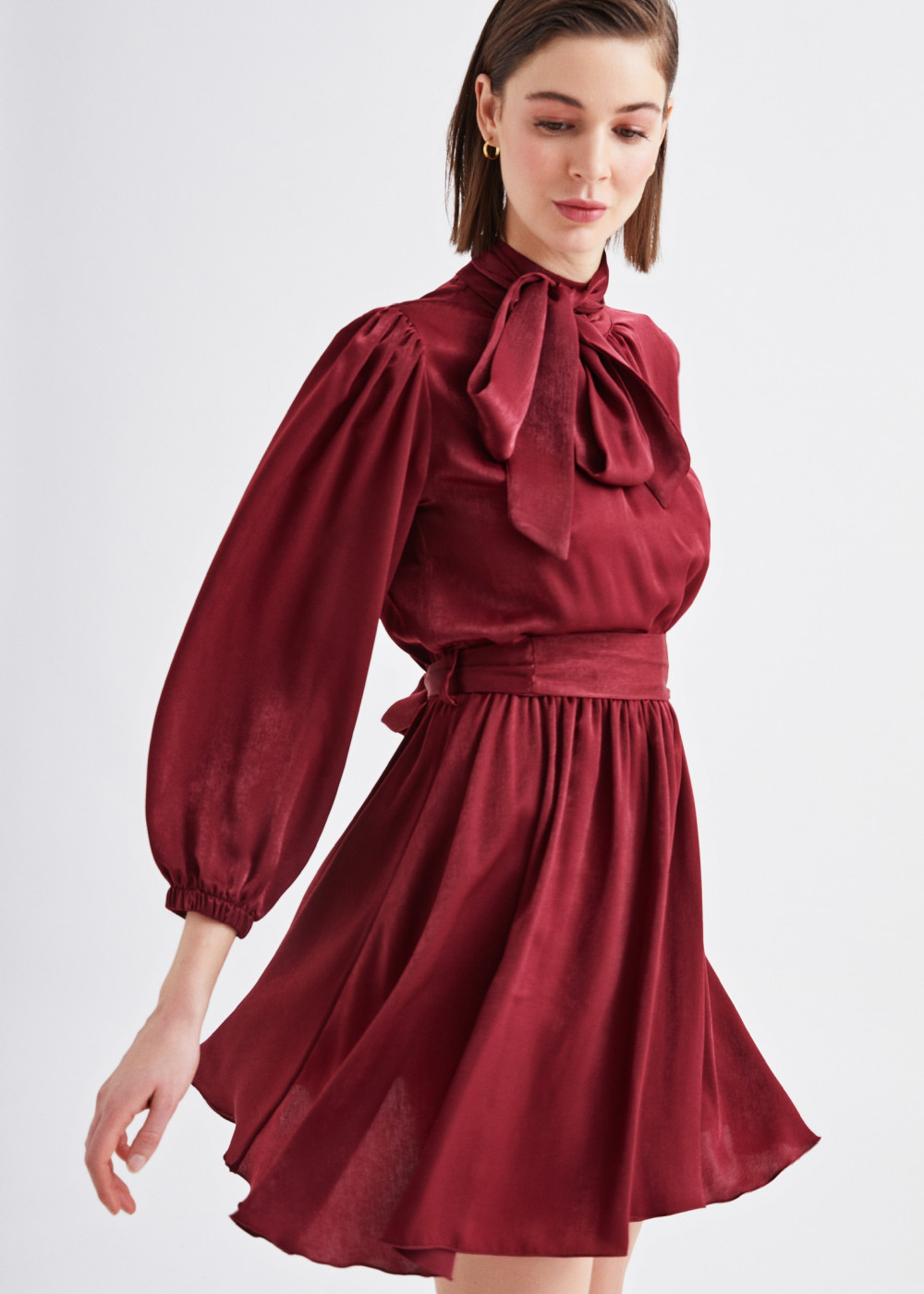 Balloon Sleeve Satin Dress Balloon Sleeve Satin Dress