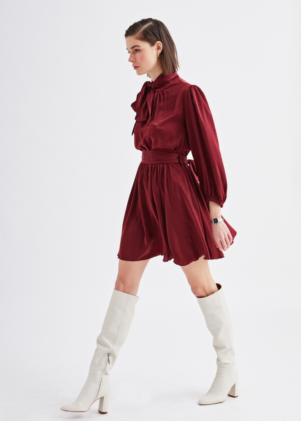 Balloon Sleeve Satin Dress Balloon Sleeve Satin Dress