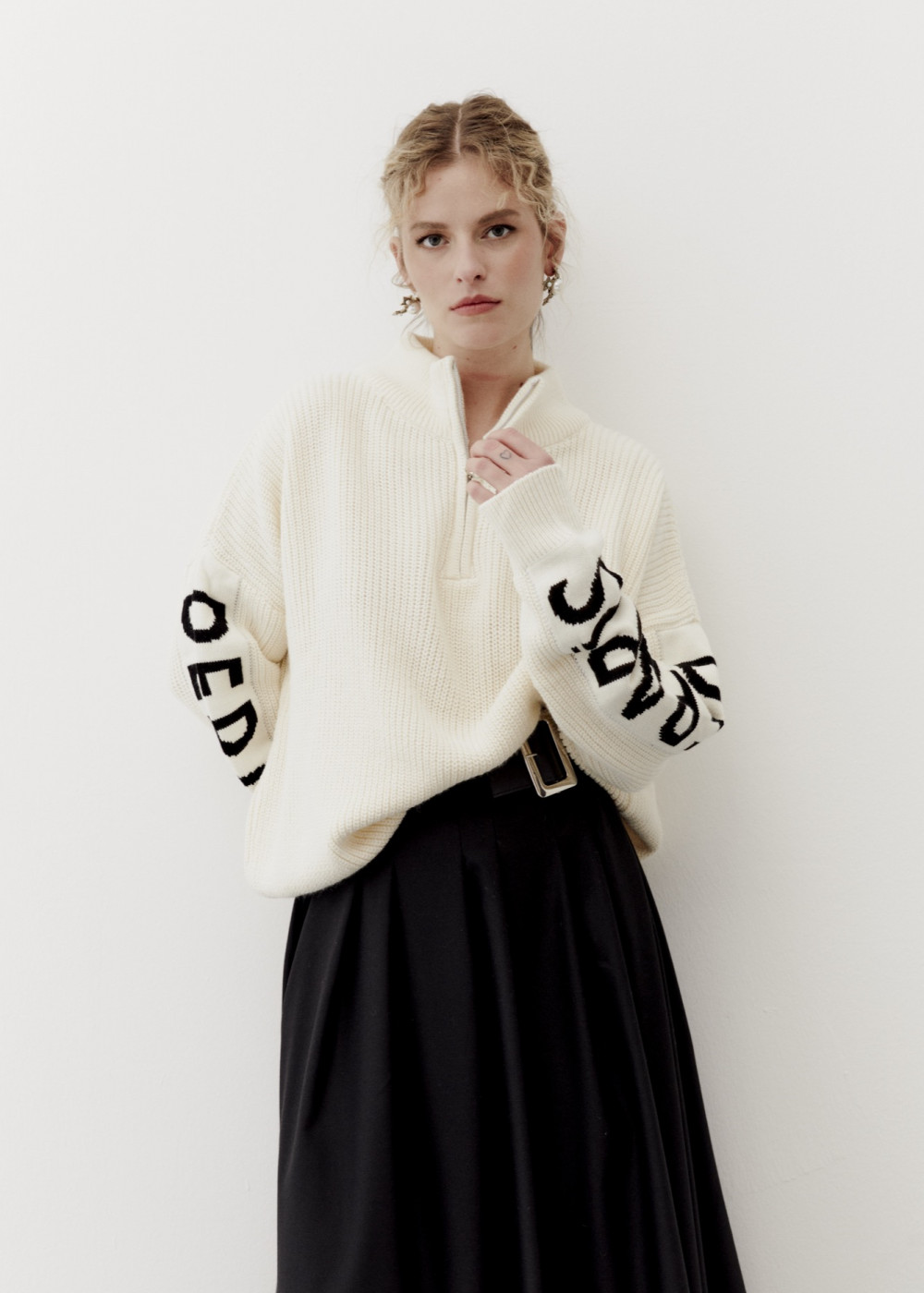 Knitwear Sweater With Sleeve Slogan