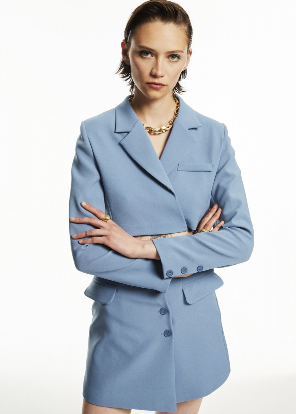 Tie Down Cropped Jacket - Skirt Suit