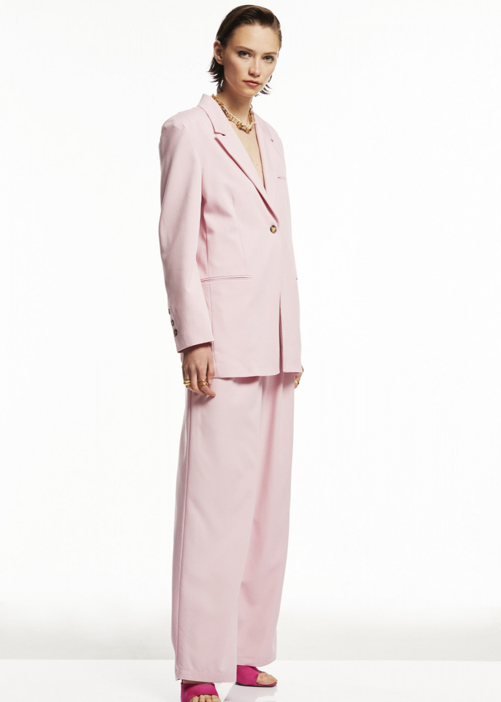 Detailed Jacket With Assymetric Cut - Palazzo Pants Detailed Jacket With Assymetric Cut - Palazzo Pants
