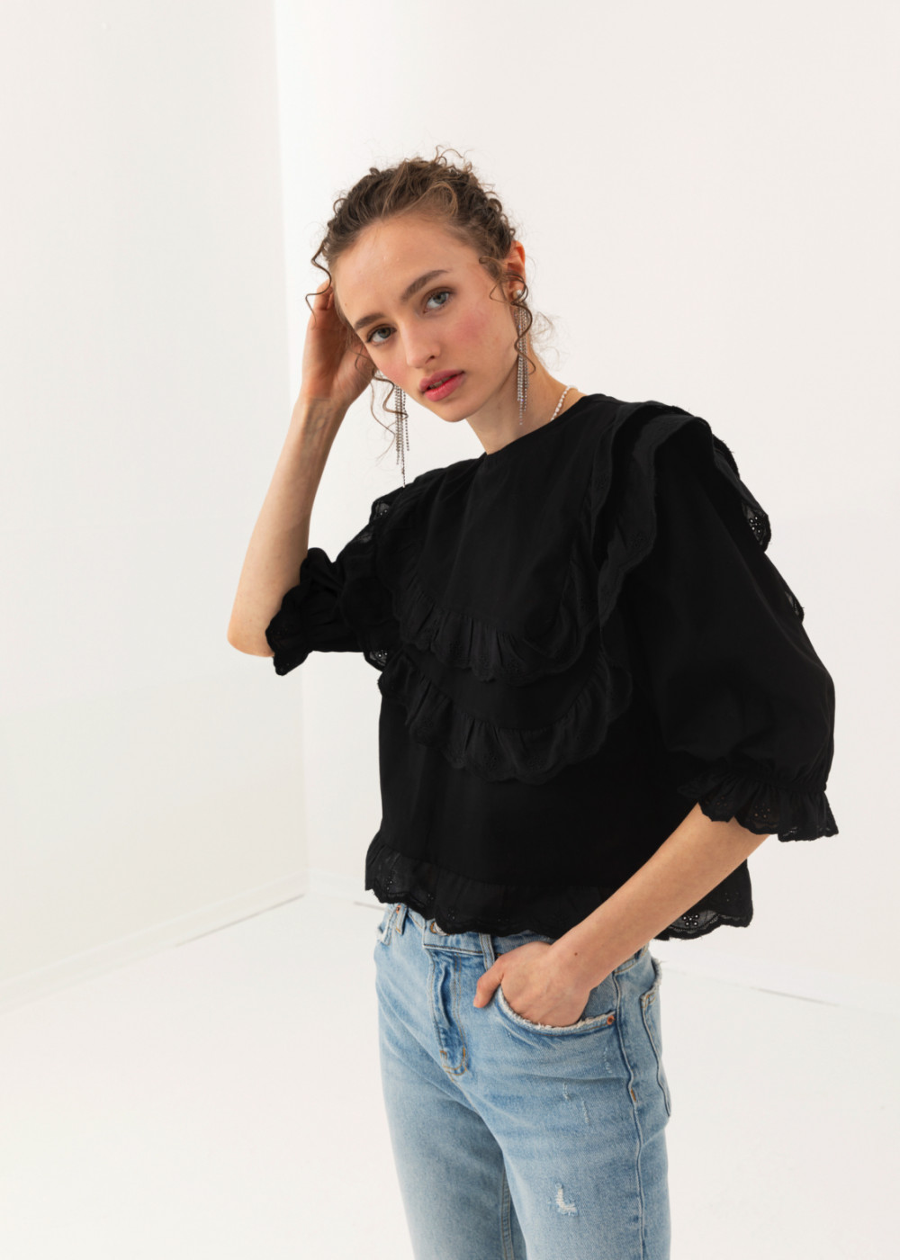 Shirt with Festoon Detailed Shirt with Festoon Detailed