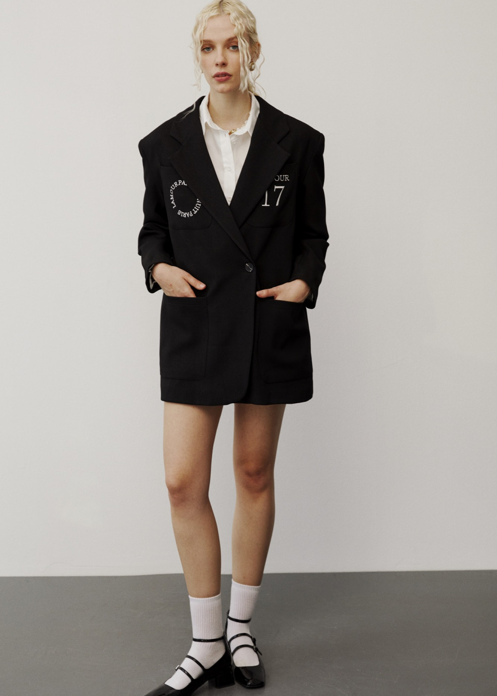 Pocket Embroidered Oversize Blazer Pocket Embroidered Oversize Blazer
