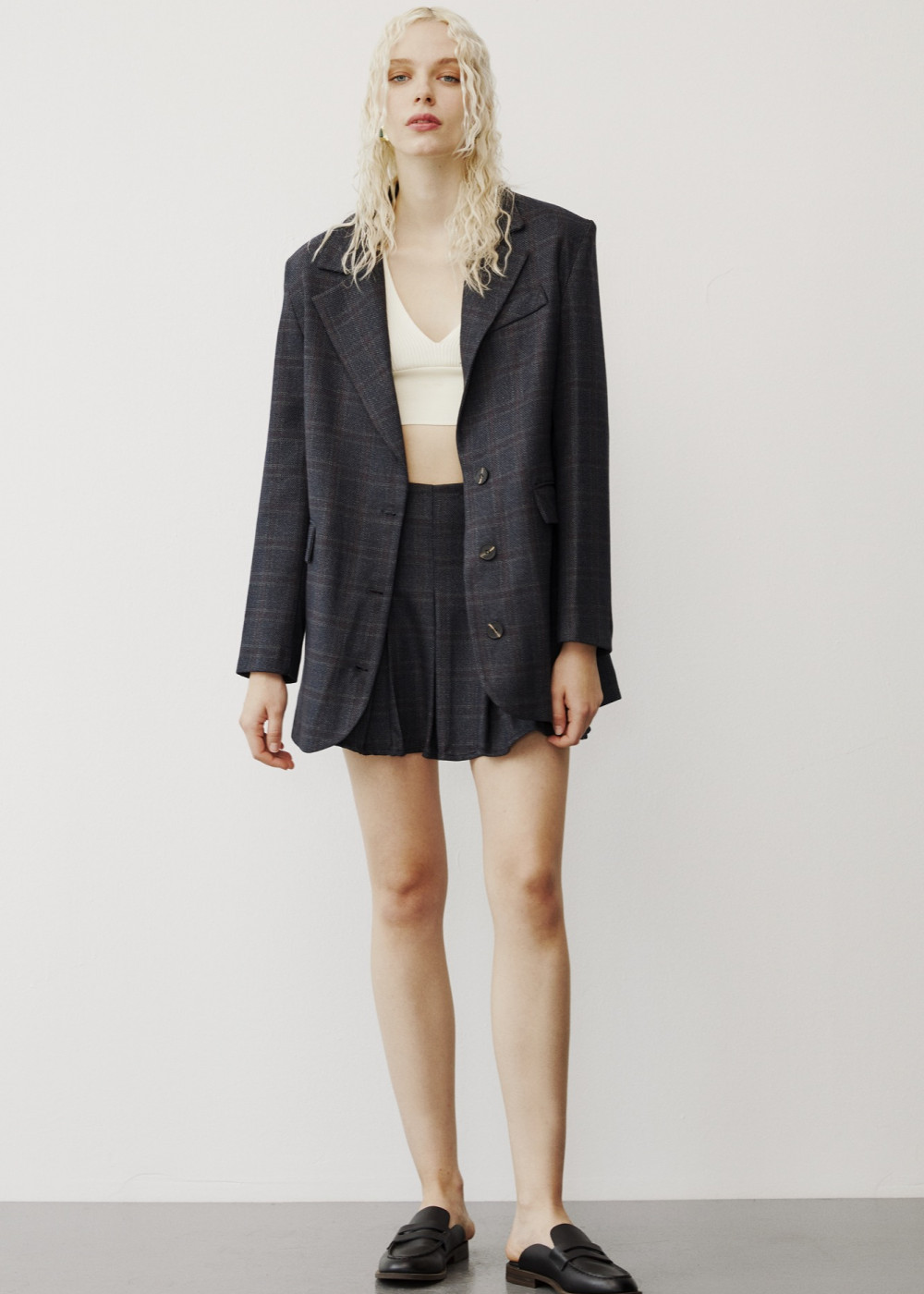 Belted Plaid Blazer Jacket Plaid Pleated Mini Skirt Belted Plaid Blazer Jacket Plaid Pleated Mini Skirt
