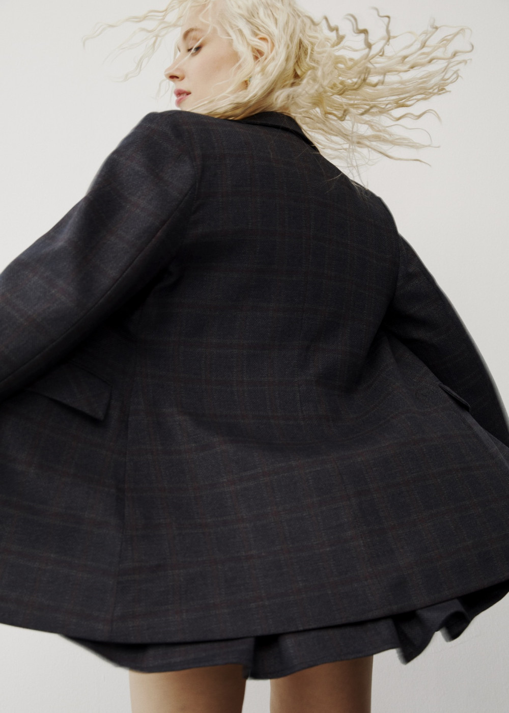 Belted Plaid Blazer Jacket Plaid Pleated Mini Skirt Belted Plaid Blazer Jacket Plaid Pleated Mini Skirt