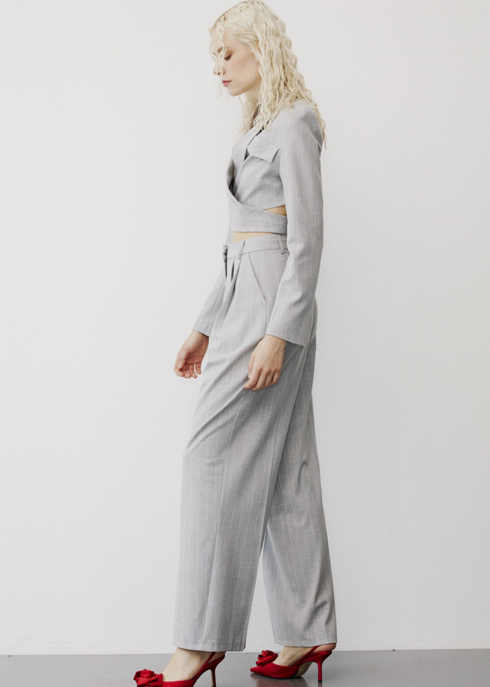 Double Breasted Crop Jacket - Stripped Palazzo Pants Double Breasted Crop Jacket - Stripped Palazzo Pants