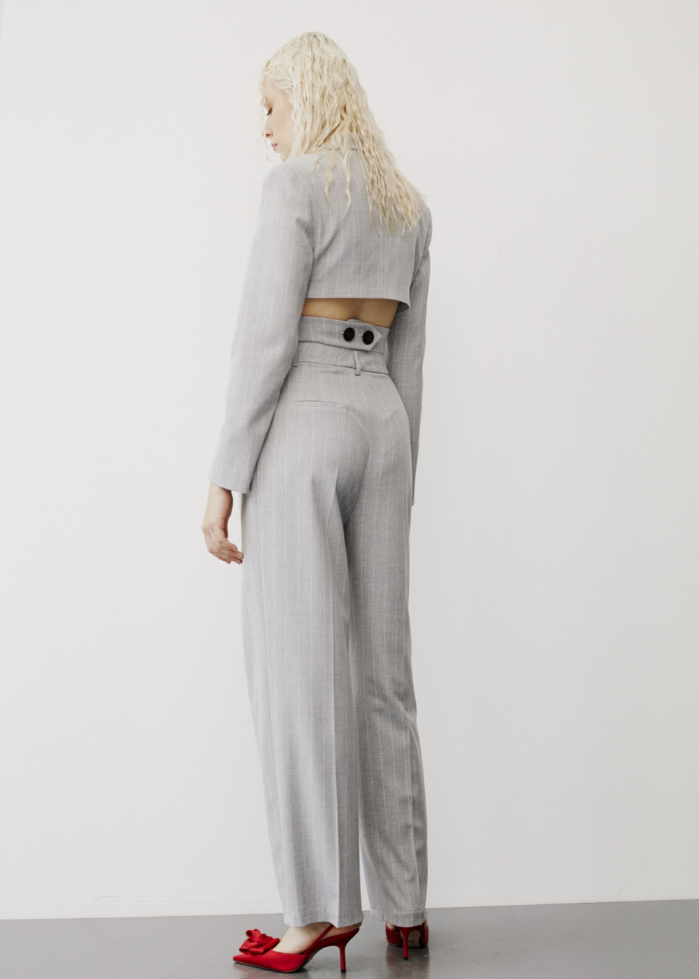 Double Breasted Crop Jacket - Stripped Palazzo Pants Double Breasted Crop Jacket - Stripped Palazzo Pants