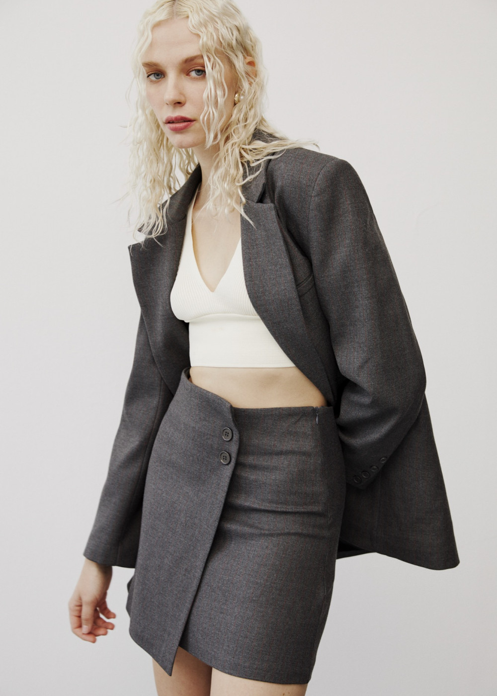 Çizgili Oversize Ceket - Anvelop Mini Etek Çizgili Oversize Ceket - Anvelop Mini Etek