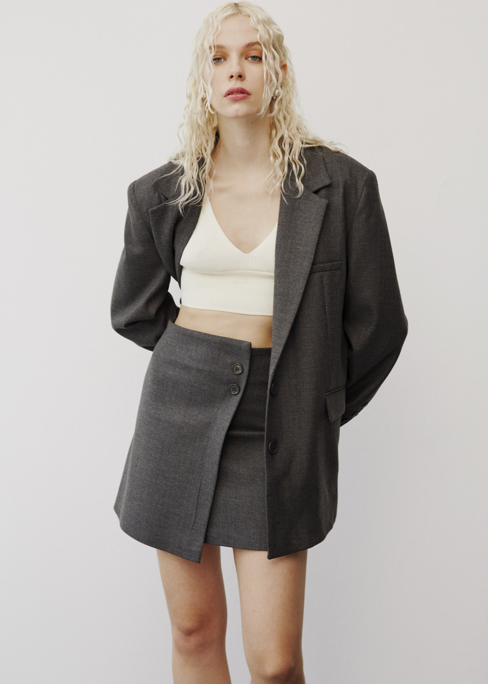 Striped Oversized Jacket - Envelope Mini Skirt